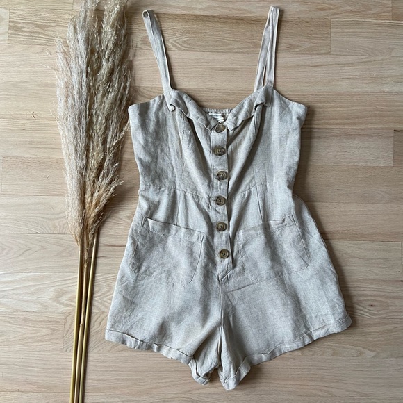 Urban Outfitters Pants - Urban Outfitters Tan Linen Romper